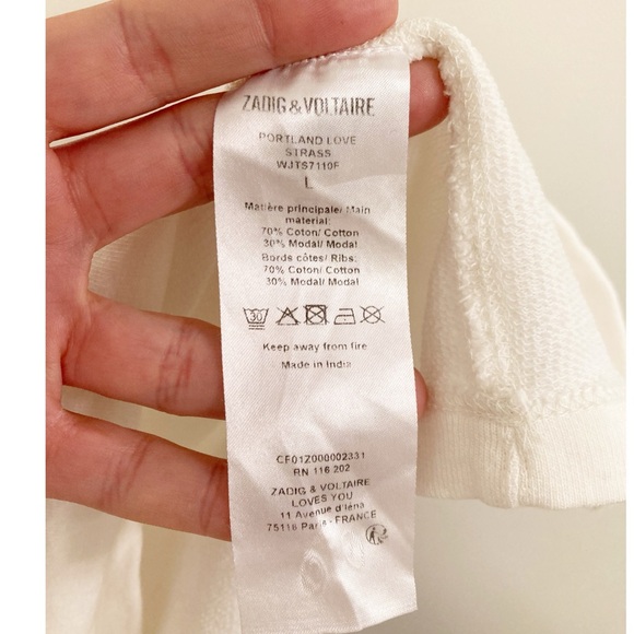 ZADIG & VOLTAIRE Portland Love Strass Shortsleeve Sweatshirt White & Multi SZ: L - Picture 5 of 13